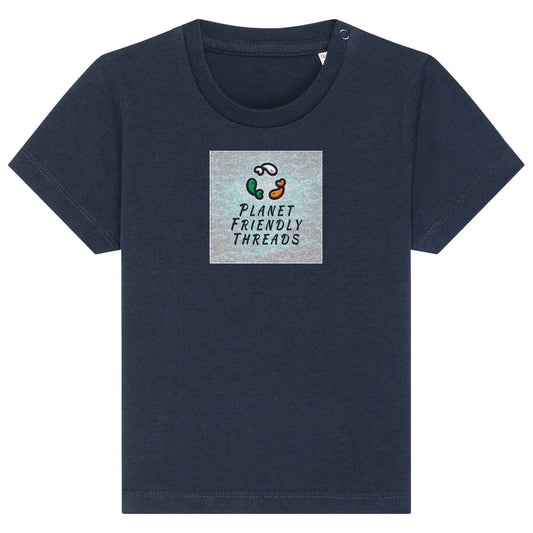 Planet Friendly Logo - Square - Ocean Light | T-Shirt | Baby | Crewneck Short Sleeve | 155gsm Medium Fit | French Navy