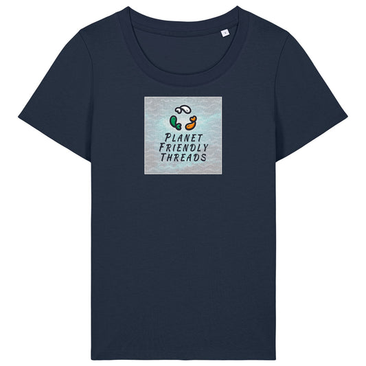 Planet Friendly Logo - Square - Ocean Light | T-Shirt | Adult | Ladies Short Sleeve | 155gsm Fitted | French Navy