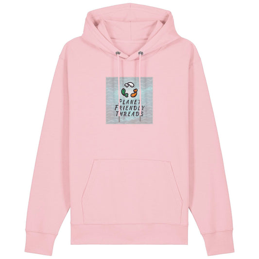 Planet Friendly Logo - Square - Ocean Light | Hoodie | Adult | Cosy | 350gsm Medium Fit | Cotton Pink