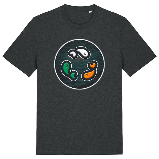 PFT Fish - Circle - Dark | T-Shirt | Adult | Crewneck Short Sleeve | 180gsm Medium Fit | Dark Heather Grey
