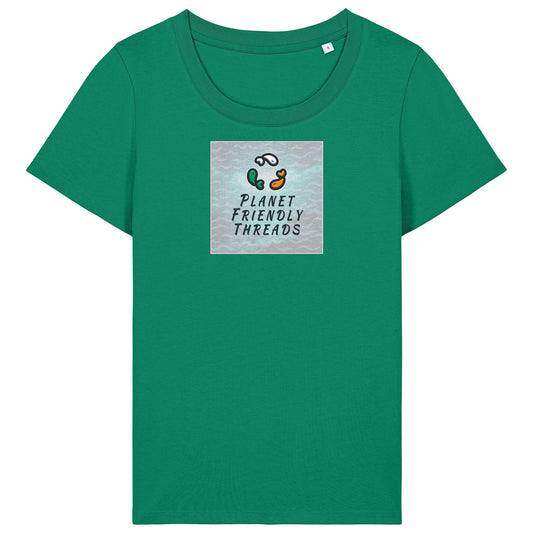Planet Friendly Logo - Square - Ocean Light | T-Shirt | Adult | Ladies Short Sleeve | 155gsm Fitted | Verdant Green