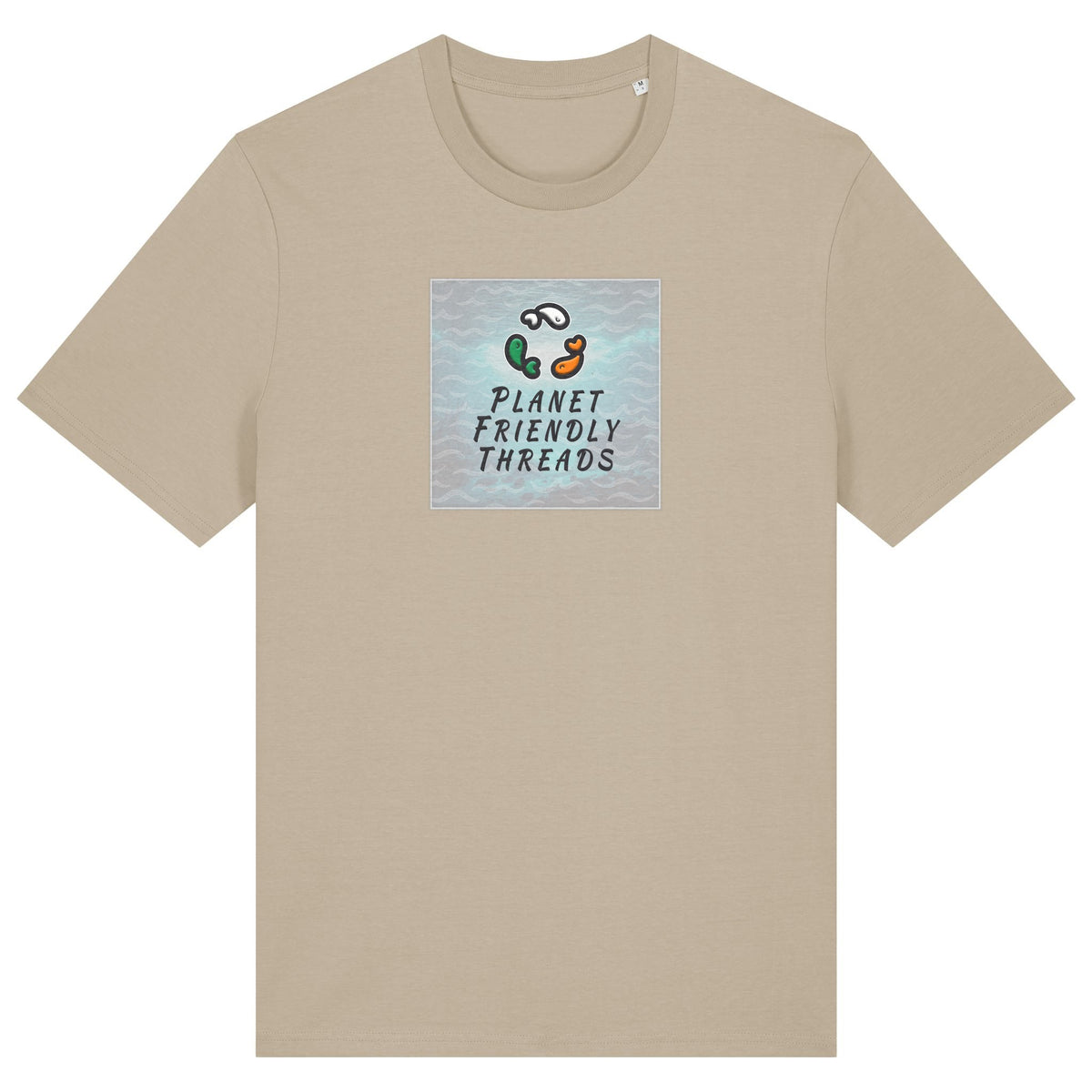 PFT Logo - SSSQUARE - Light Ocean | T-Shirt | Adult | Crewneck Short Sleeve | 180gsm Medium Fit | Desert Dust
