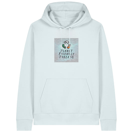 Planet Friendly Logo - Square - Ocean Light | Hoodie | Adult | Cosy | 350gsm Medium Fit | Blue Ice