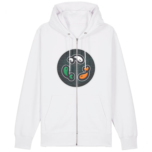 PFT Fish - Circle - Dark | Hoodie | Adult | Zip | 350gsm Medium Fit | White
