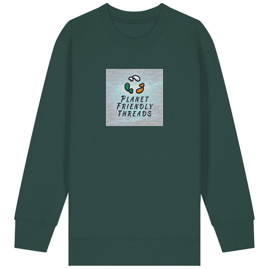 Planet Friendly Logo - Square - Ocean Light | Jumper | Kids | Crewneck | 300gsm Medium Fit | Glazed Green
