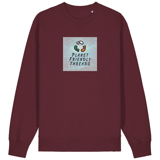 Planet Friendly Logo - Square - Ocean Light | Jumper | Adult | Crewneck | 350gsm Medium Fit | Burgundy