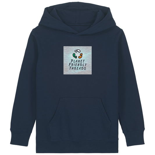 Planet Friendly Logo - Square - Ocean Light | Hoodie | Kids | Cosy | 300gsm Medium Fit | French Navy
