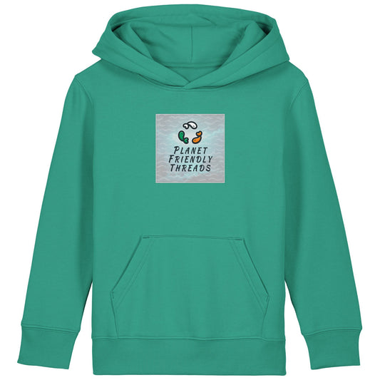 Planet Friendly Logo - Square - Ocean Light | Hoodie | Kids | Cosy | 300gsm Medium Fit | Go Green