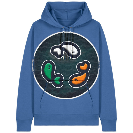PFT Fish - Circle - Dark | Hoodie | Adult | Cosy | 350gsm Medium Fit | Mindful Blue