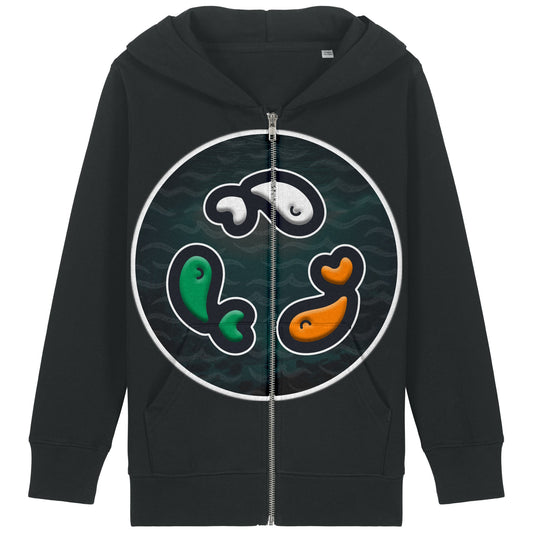 PFT Fish - Circle - Dark | Hoodie | Kids | Zip | 300gsm Medium Fit | Black