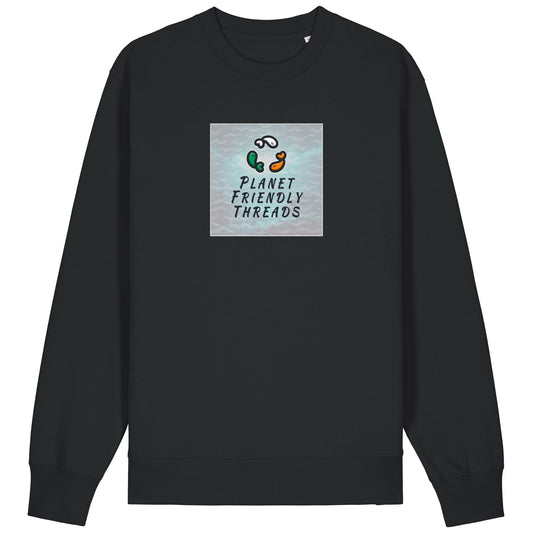 Planet Friendly Logo - Square - Ocean Light | Jumper | Adult | Crewneck | 350gsm Medium Fit | Black