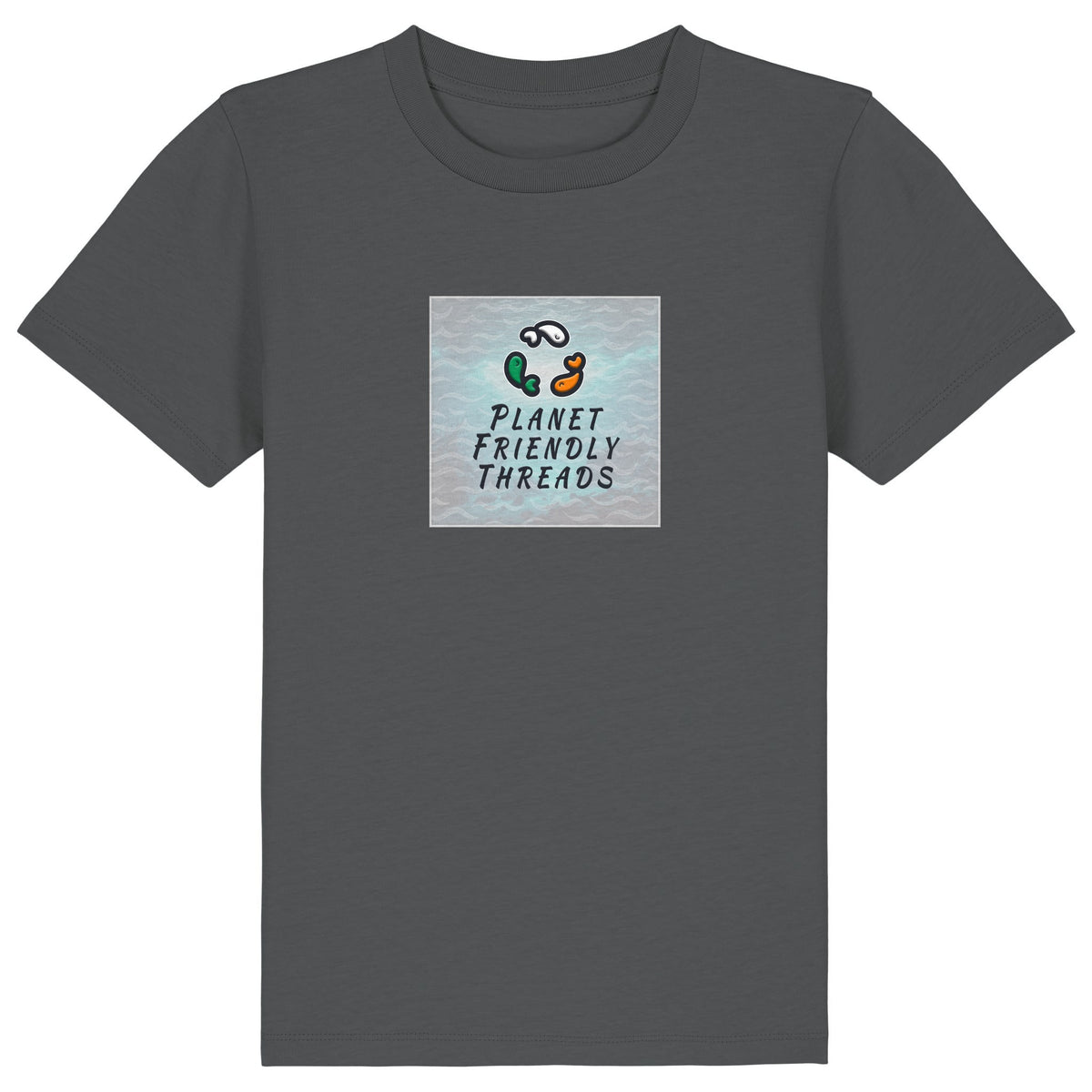 PFT Logo - SSSQUARE - Light Ocean | T-Shirt | Kids | Crewneck Short Sleeve | 155gsm Medium Fit | Anthracite