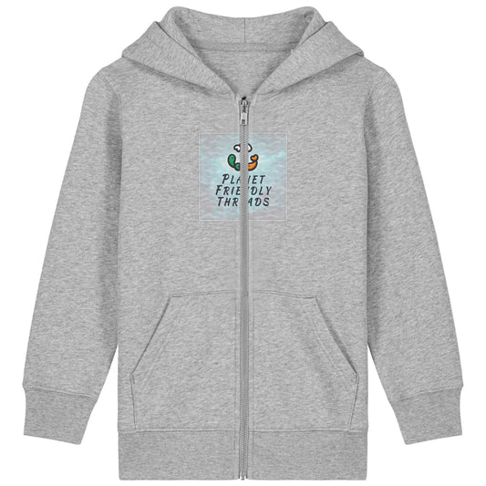 Planet Friendly Logo - Square - Ocean Light | Hoodie | Kids | Zip | 300gsm Medium Fit | Heather Grey