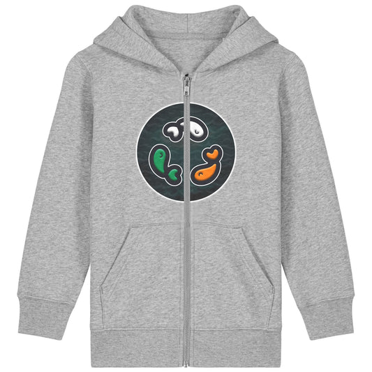 PFT Fish - Circle - Dark | Hoodie | Kids | Zip | 300gsm Medium Fit | Heather Grey