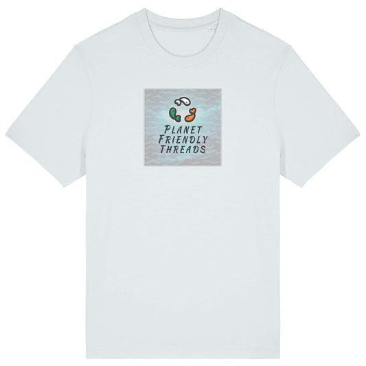 Planet Friendly Logo - Square - Ocean Light | T-Shirt | Adult | Crewneck Short Sleeve | 215gsm Relaxed Fit | Blue Ice