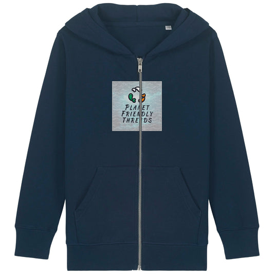 Planet Friendly Logo - Square - Ocean Light | Hoodie | Kids | Zip | 300gsm Medium Fit | French Navy