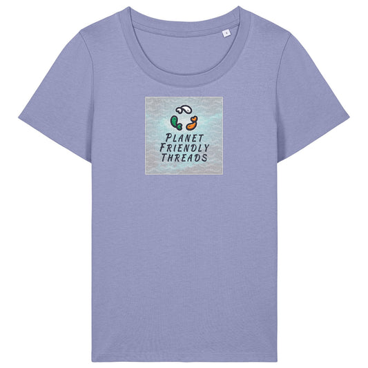 Planet Friendly Logo - Square - Ocean Light | T-Shirt | Adult | Ladies Short Sleeve | 155gsm Fitted | Violet