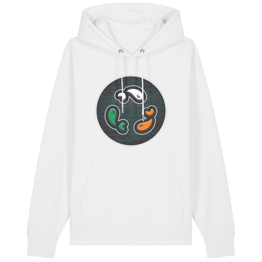PFT Fish - Circle - Dark | Hoodie | Adult | Cosy | 350gsm Medium Fit | White