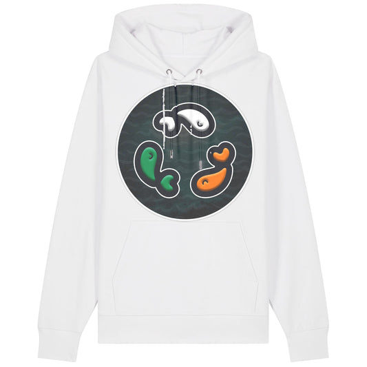 PFT Fish - Circle - Dark | Hoodie | Adult | Cosy | 350gsm Medium Fit | White