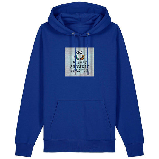 Planet Friendly Logo - Square - Ocean Light | Hoodie | Adult | Cosy | 350gsm Medium Fit | Worker Blue