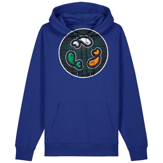 PFT Fish - Circle - Dark | Hoodie | Adult | Cosy | 350gsm Medium Fit | Worker Blue
