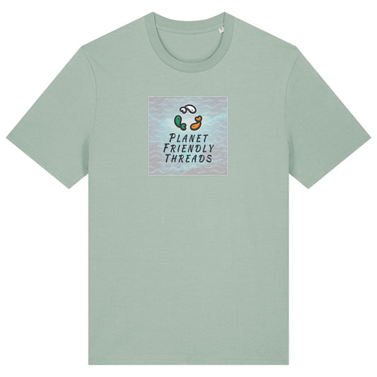 Planet Friendly Logo - Square - Ocean Light | T-Shirt | Adult | Crewneck Short Sleeve | 180gsm Medium Fit | Aloe