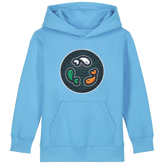 PFT Fish - Circle - Dark | Hoodie | Kids | Cosy | 300gsm Medium Fit | Aqua Blue