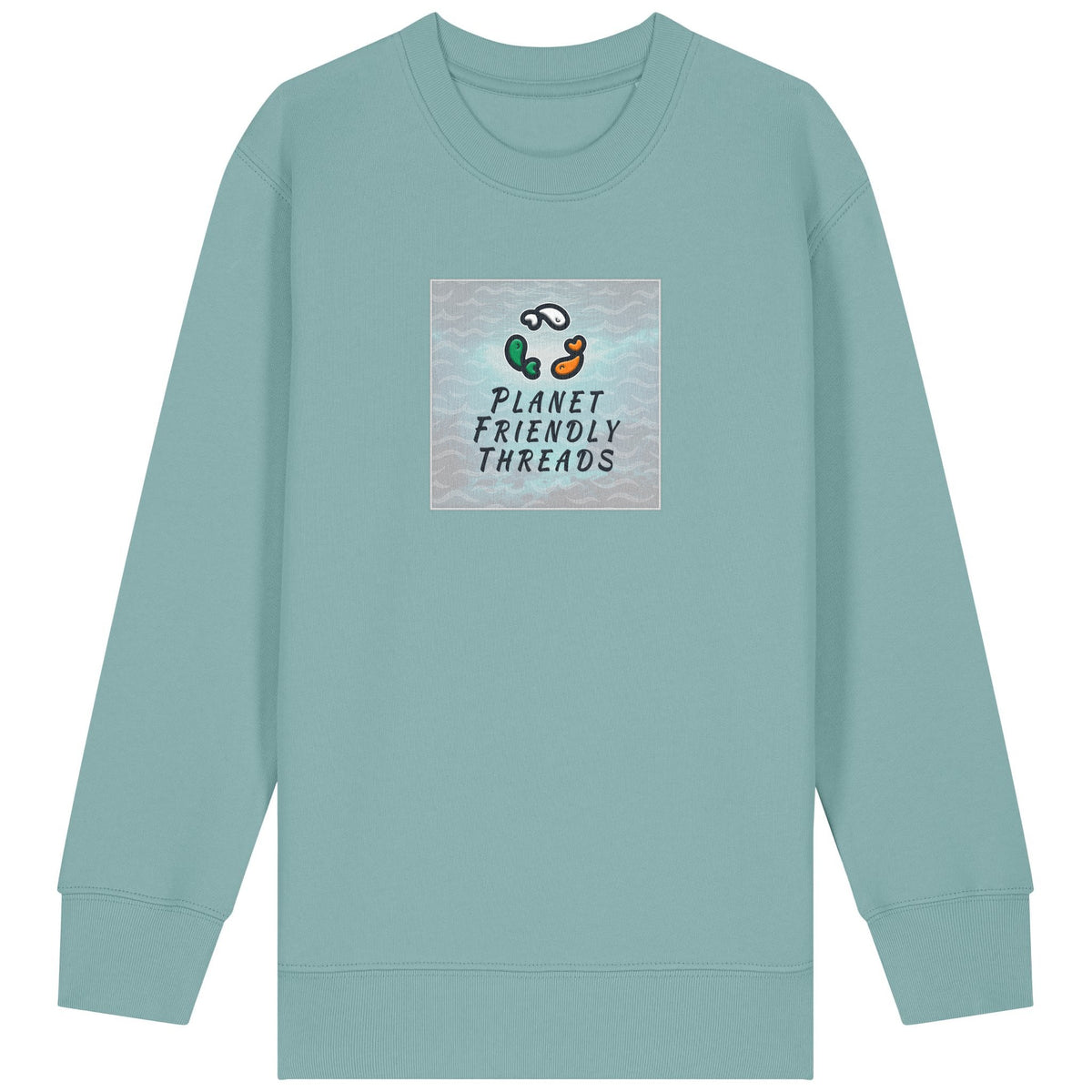 PFT Logo - SSSQUARE - Light Ocean | Jumper | Kids | Crewneck | 300gsm Medium Fit | Teal Monstera