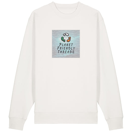 Planet Friendly Logo - Square - Ocean Light | Jumper | Adult | Crewneck | 350gsm Medium Fit | Off White