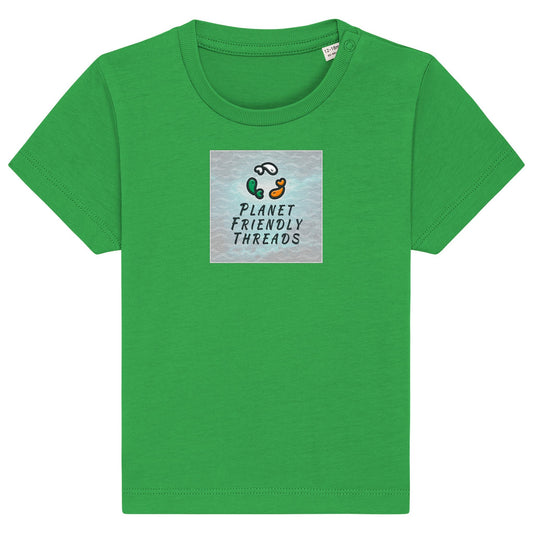 Planet Friendly Logo - Square - Ocean Light | T-Shirt | Baby | Crewneck Short Sleeve | 155gsm Medium Fit | Fresh Green