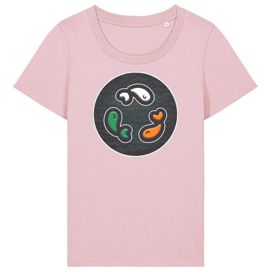 PFT Fish - Circle - Dark | T-Shirt | Adult | Ladies Short Sleeve | 155gsm Fitted | Cotton Pink
