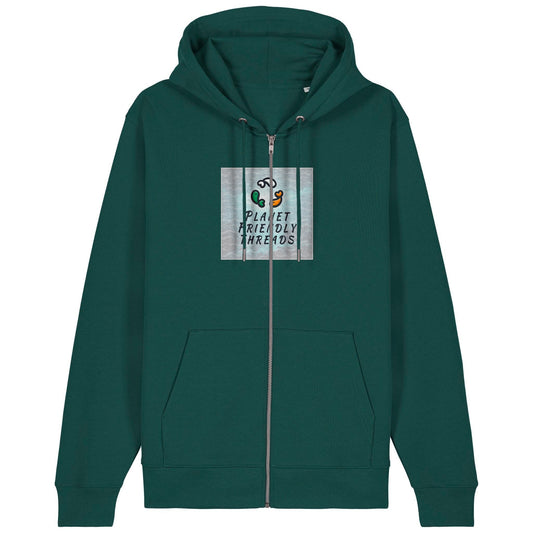 Planet Friendly Logo - Square - Ocean Light | Hoodie | Adult | Zip | 350gsm Medium Fit | Glazed Green