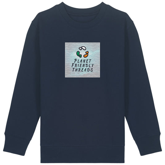 Planet Friendly Logo - Square - Ocean Light | Jumper | Kids | Crewneck | 300gsm Medium Fit | French Navy