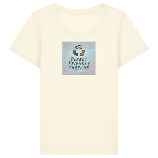Planet Friendly Logo - Square - Ocean Light | T-Shirt | Adult | Ladies Short Sleeve | 155gsm Fitted | Cream