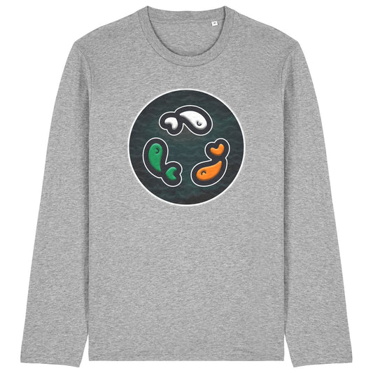 PFT Fish - Circle - Dark | T-Shirt | Adult | Crewneck Long Sleeve | 180gsm Medium Fit | Heather Grey