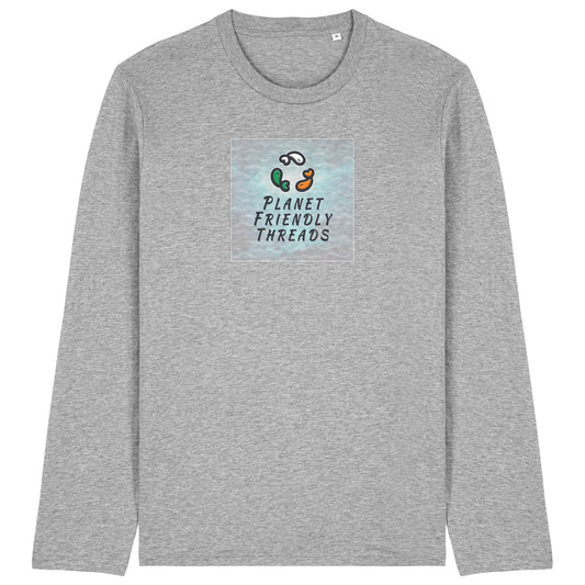 Planet Friendly Logo - Square - Ocean Light | T-Shirt | Adult | Crewneck Long Sleeve | 180gsm Medium Fit | Heather Grey