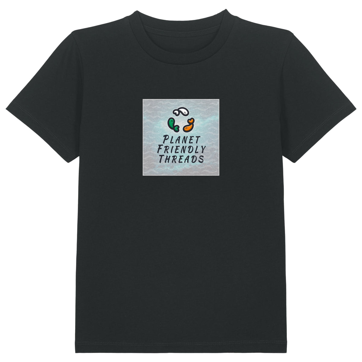 PFT Logo - SSSQUARE - Light Ocean | T-Shirt | Kids | Crewneck Short Sleeve | 155gsm Medium Fit | Black