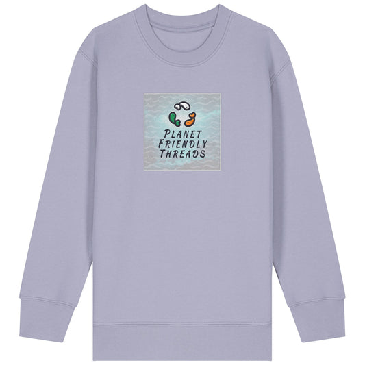 Planet Friendly Logo - Square - Ocean Light | Jumper | Kids | Crewneck | 300gsm Medium Fit | Lavender