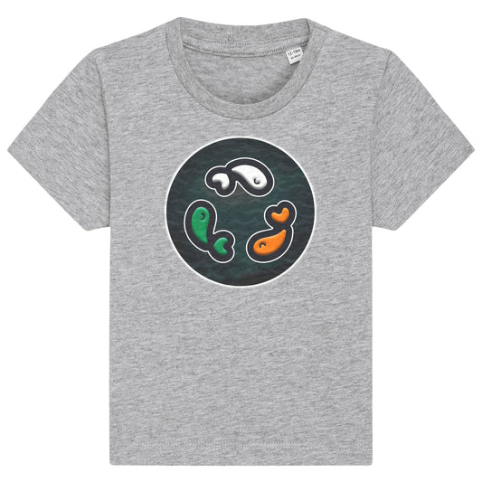 PFT Fish - Circle - Dark | T-Shirt | Baby | Crewneck Short Sleeve | 155gsm Medium Fit | Heather Grey