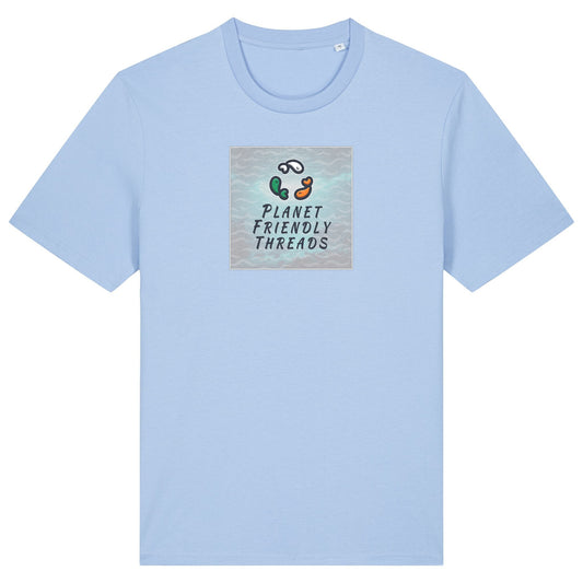 Planet Friendly Logo - Square - Ocean Light | T-Shirt | Adult | Crewneck Short Sleeve | 180gsm Medium Fit | Blue Soul