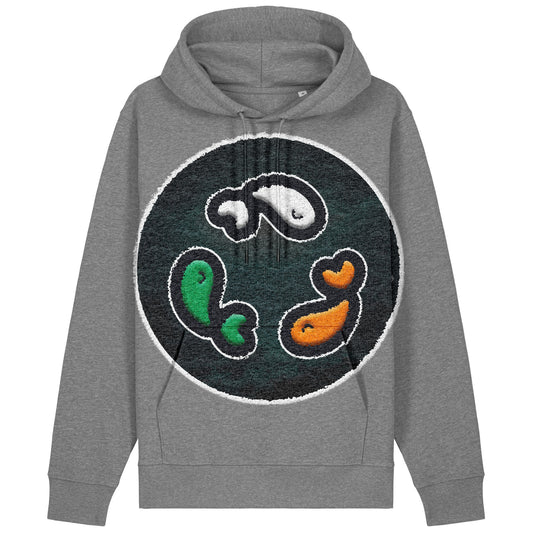 PFT Fish - Circle - Dark | Hoodie | Adult | Cosy | 350gsm Medium Fit | Mid Heather Grey