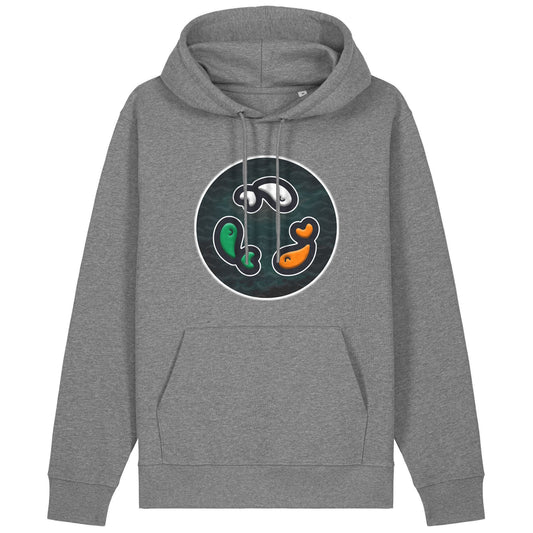 PFT Fish - Circle - Dark | Hoodie | Adult | Cosy | 350gsm Medium Fit | Mid Heather Grey