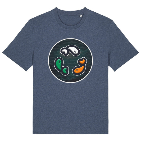 PFT Fish - Circle - Dark | T-Shirt | Adult | Crewneck Short Sleeve | 180gsm Medium Fit | Dark Heather Blue