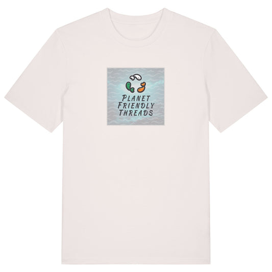 Planet Friendly Logo - Square - Ocean Light | T-Shirt | Adult | Crewneck Short Sleeve | 180gsm Medium Fit | Vintage White