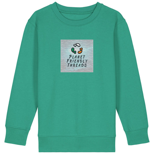Planet Friendly Logo - Square - Ocean Light | Jumper | Kids | Crewneck | 300gsm Medium Fit | Go Green