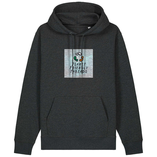 Planet Friendly Logo - Square - Ocean Light | Hoodie | Adult | Cosy | 350gsm Medium Fit | Dark Heather Grey