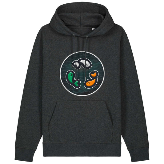 PFT Fish - Circle - Dark | Hoodie | Adult | Cosy | 350gsm Medium Fit | Dark Heather Grey