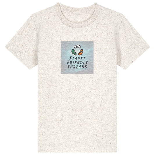 Planet Friendly Logo - Square - Ocean Light | T-Shirt | Kids | Crewneck Short Sleeve | 155gsm Medium Fit | Eco-Heather