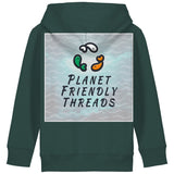 Planet Friendly Logo - Square - Ocean Light | Hoodie | Kids | Cosy | 300gsm Medium Fit | Glazed Green