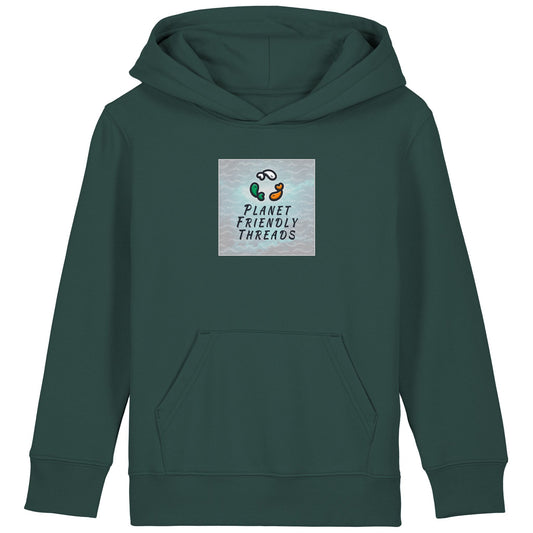 Planet Friendly Logo - Square - Ocean Light | Hoodie | Kids | Cosy | 300gsm Medium Fit | Glazed Green